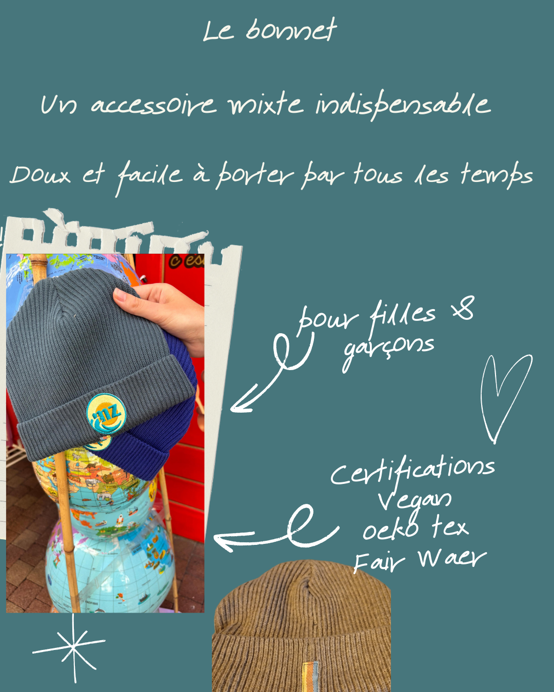 Bonnet "Néù" coloré en coton biologique - mzo